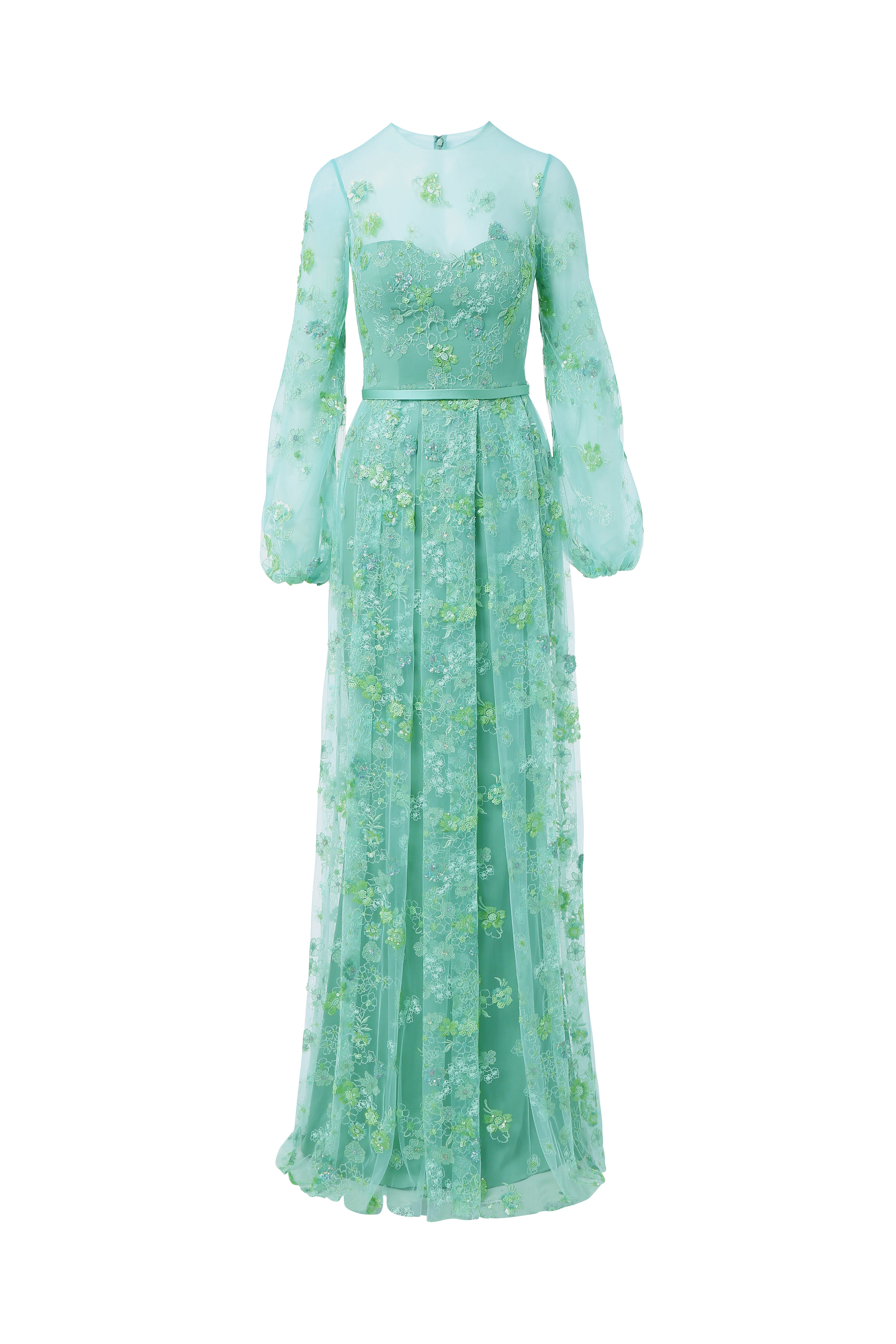 Floral Beaded Pleated Gown