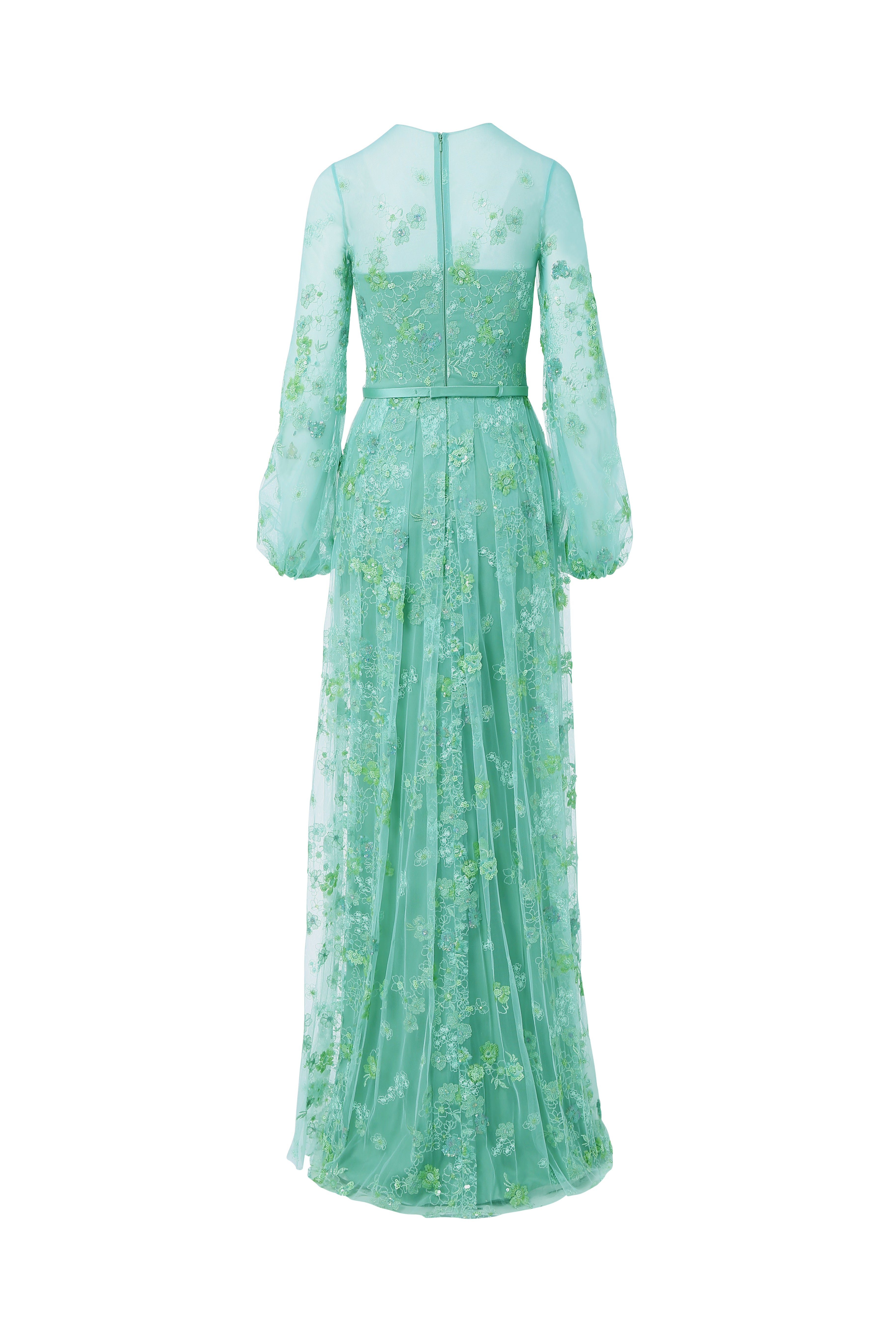 Floral Beaded Pleated Gown