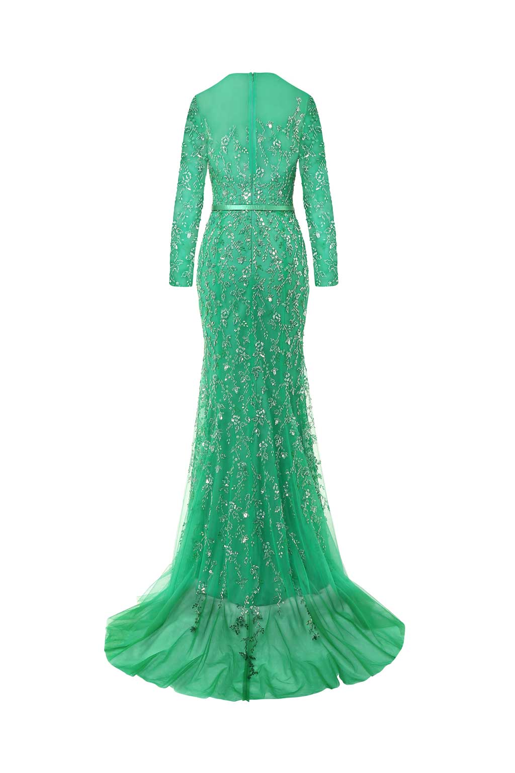 فستان بقصة ذيل السمكة مع أكمام طويلة وياقة بشكل حرف V