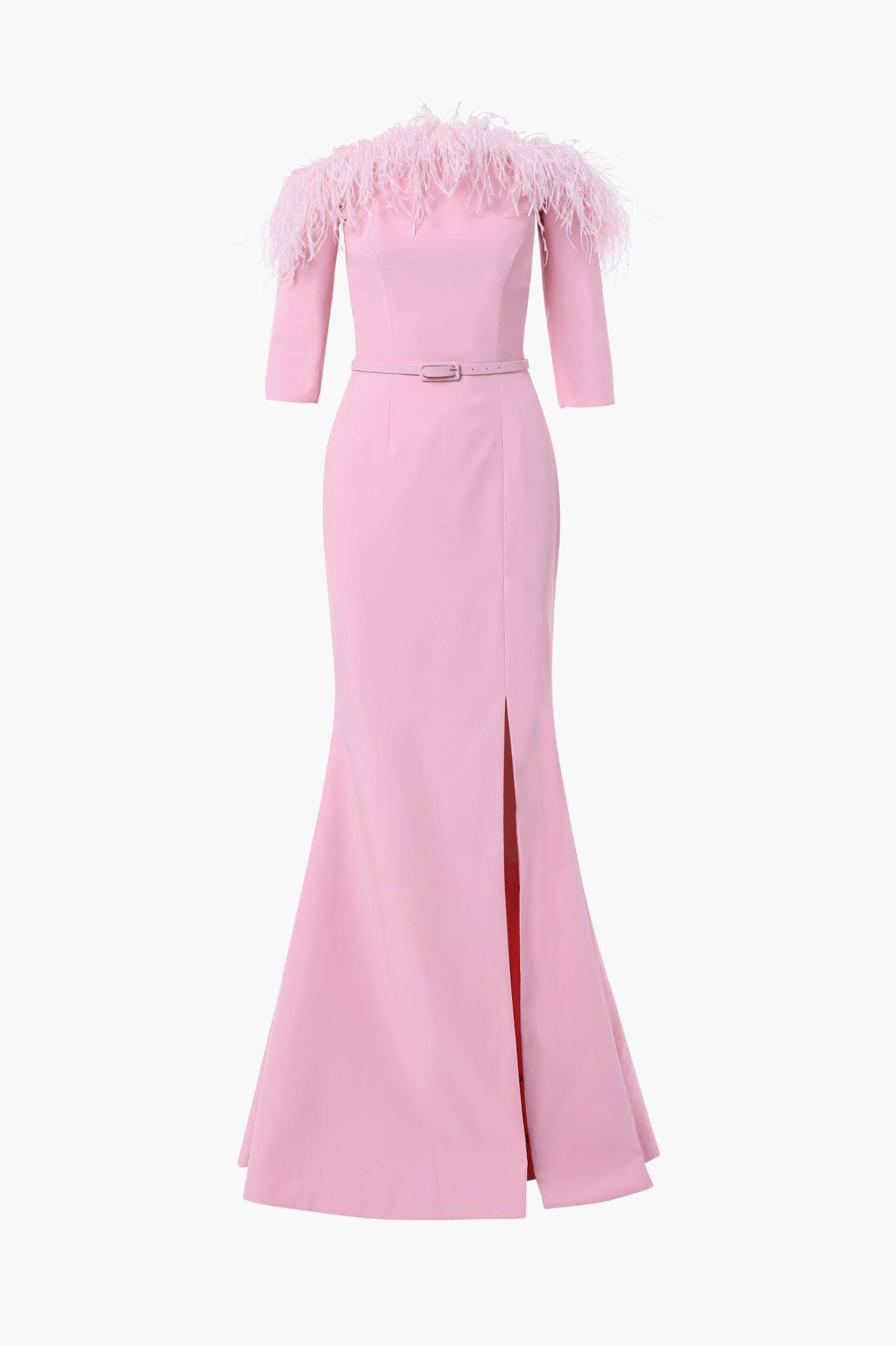Royal Mermaid Side Slit Dress With Feather Fringe Design