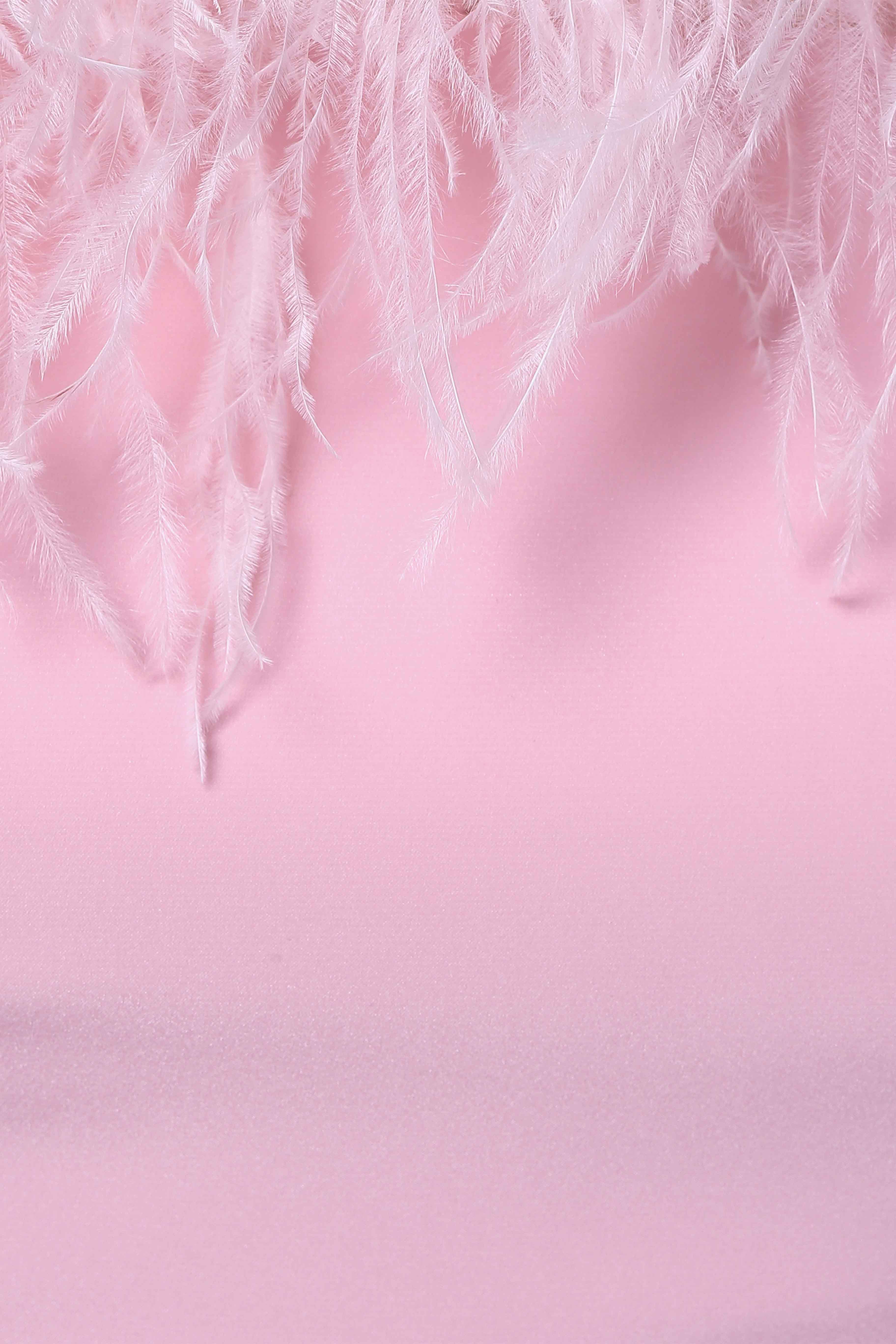 فستان فاخر بقصة ميرميد مع شراشيب من الريش