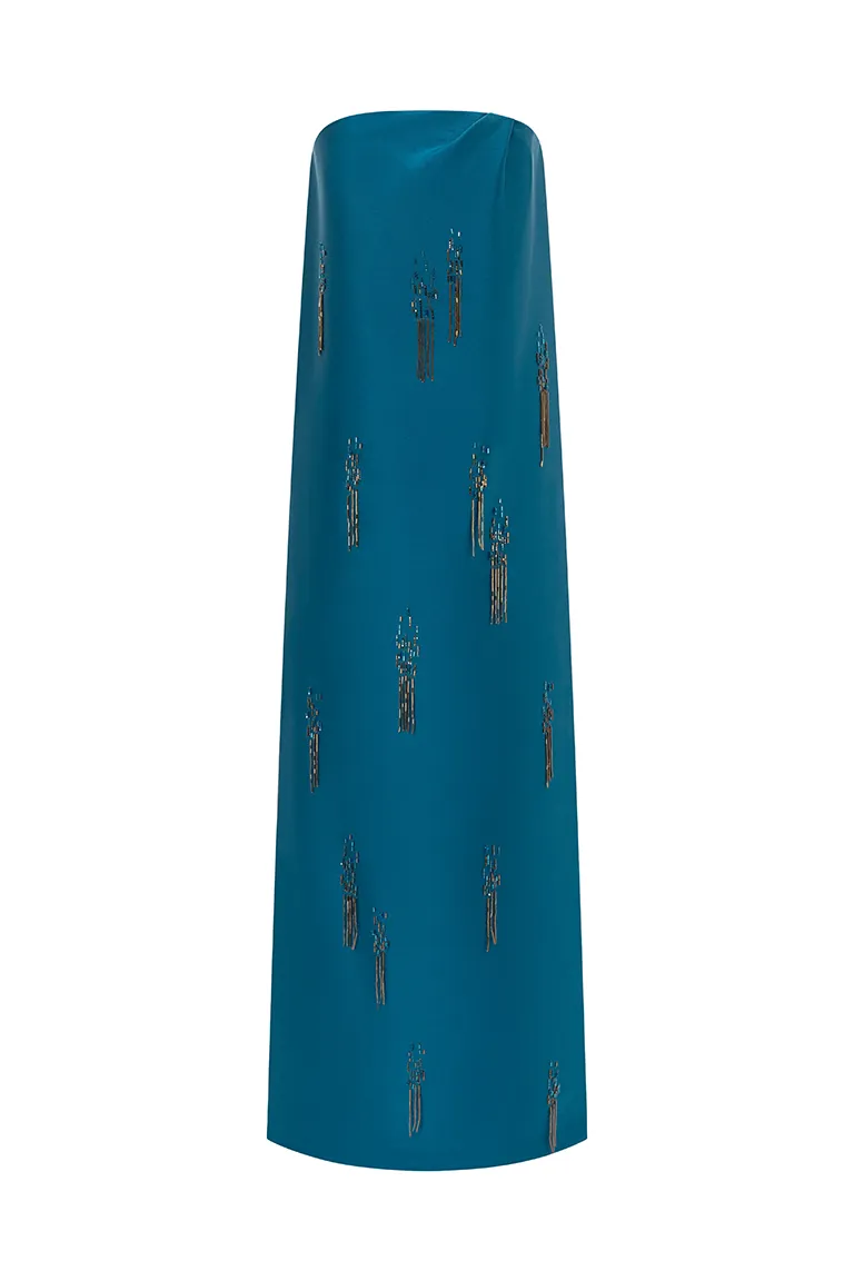 cape jumpsuit, satin jumpsuit ,embelished jumpsuit, cape, front cape, blue jumpsuit, red carpet dress, strapless jumpsuit, strapless dress, ready to wear designer, evening dress Dubai, buy jumpsuit Dubai, fashion designer Dubai, Autumn-Winter collection, gala dress gala jumpsuit
