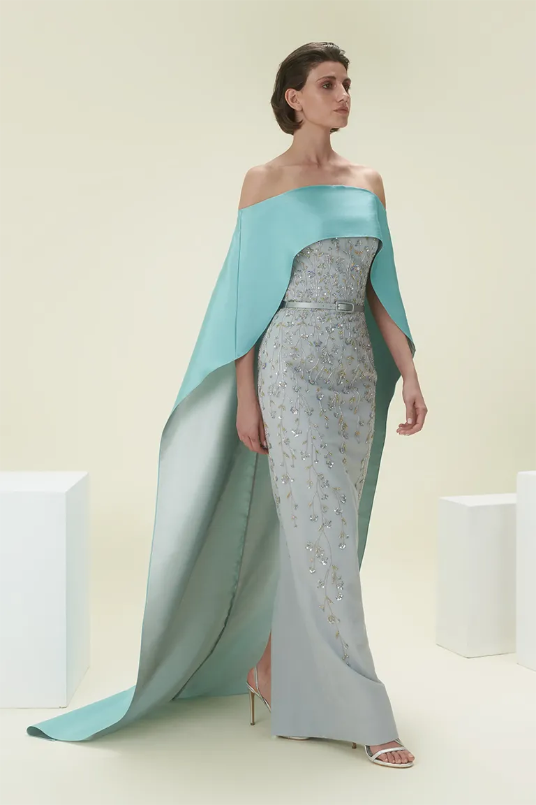 slim fit dress slacks Tight Prom Dress with Long Cape Sleeves main image 0