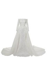Fully beaded mermaid lace wedding dress, with big volume overskirt