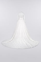 Luxurious fully beaded lace big volume wedding dress with long sleeves
