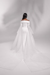 Exquisite off-shoulder mermaid wedding dress with beaded bell sleeves