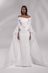 Exquisite off-shoulder mermaid wedding dress with beaded bell sleeves