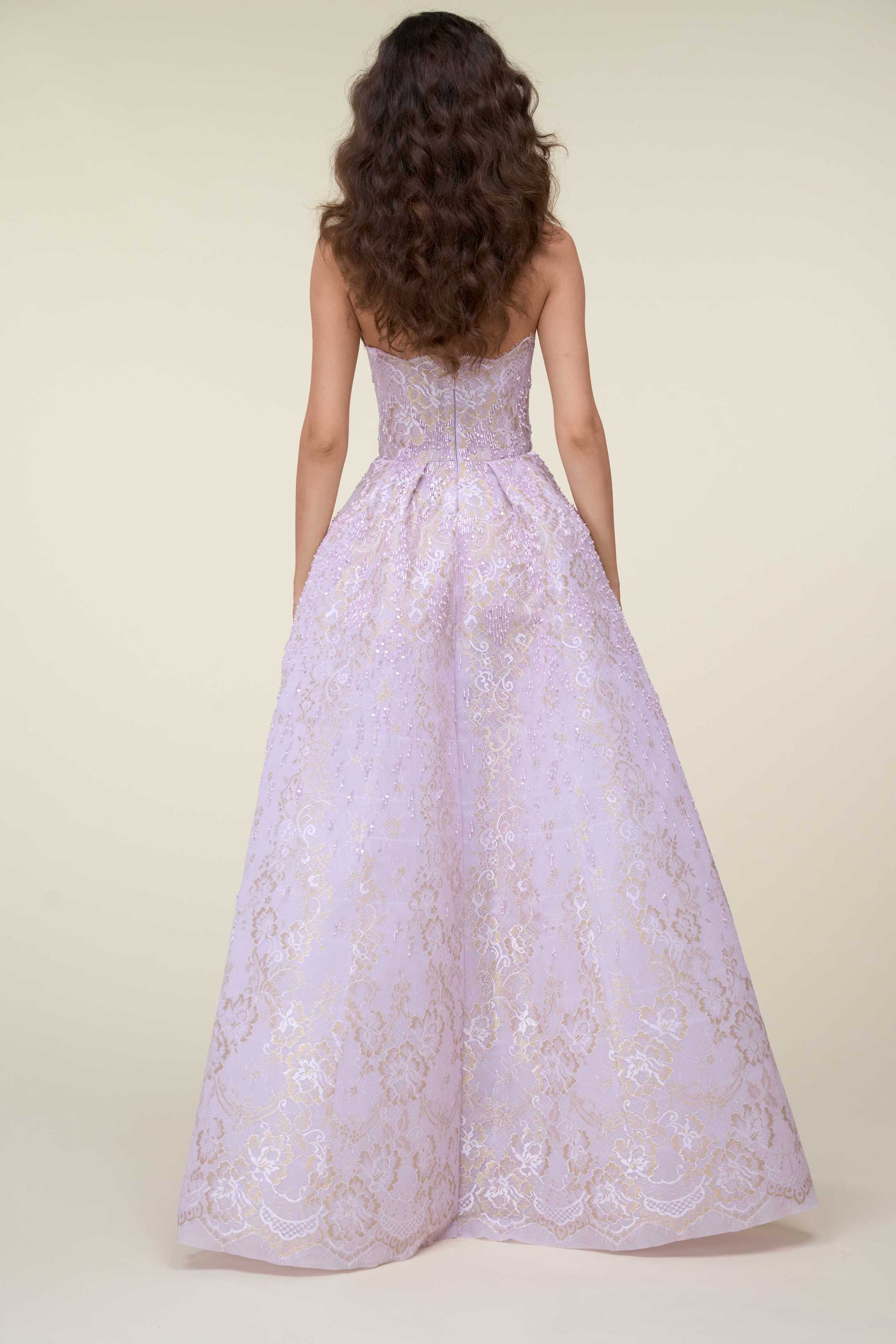 Voluminous Embroidered Lace Gown With Intricate Beadwork
