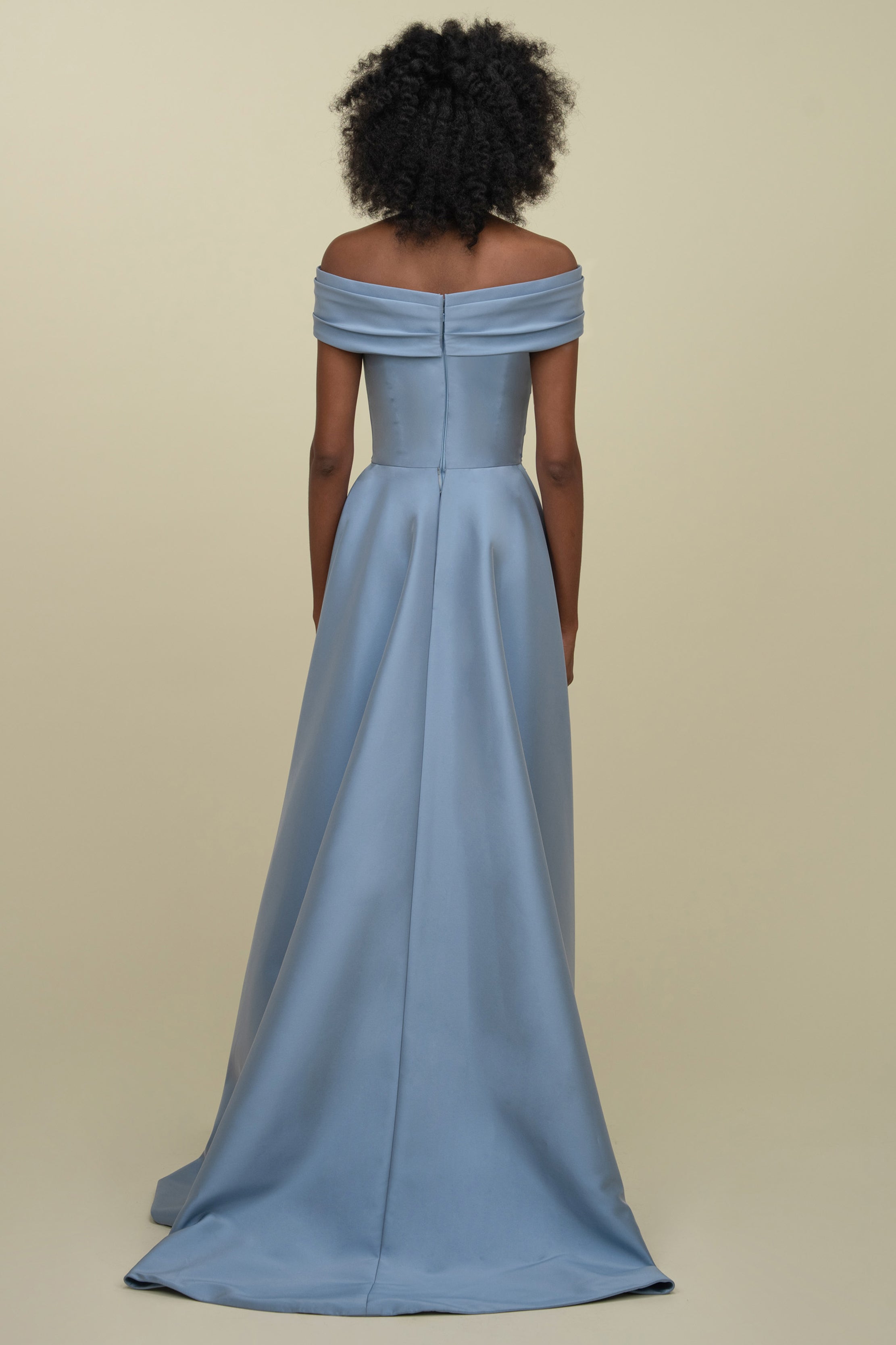 Asymmetric Off-Shoulder Beaded Gown With Overskirt