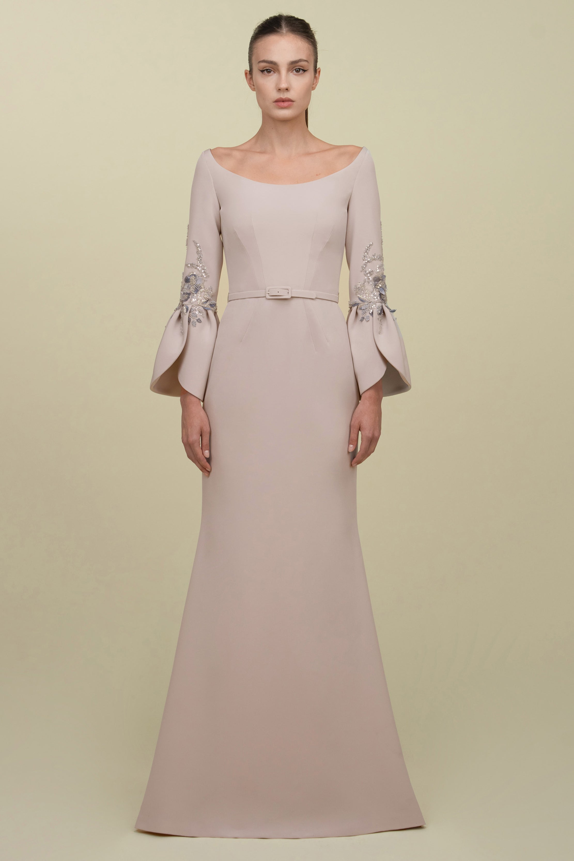 Mermaid Gown With Structured Bell Sleeves