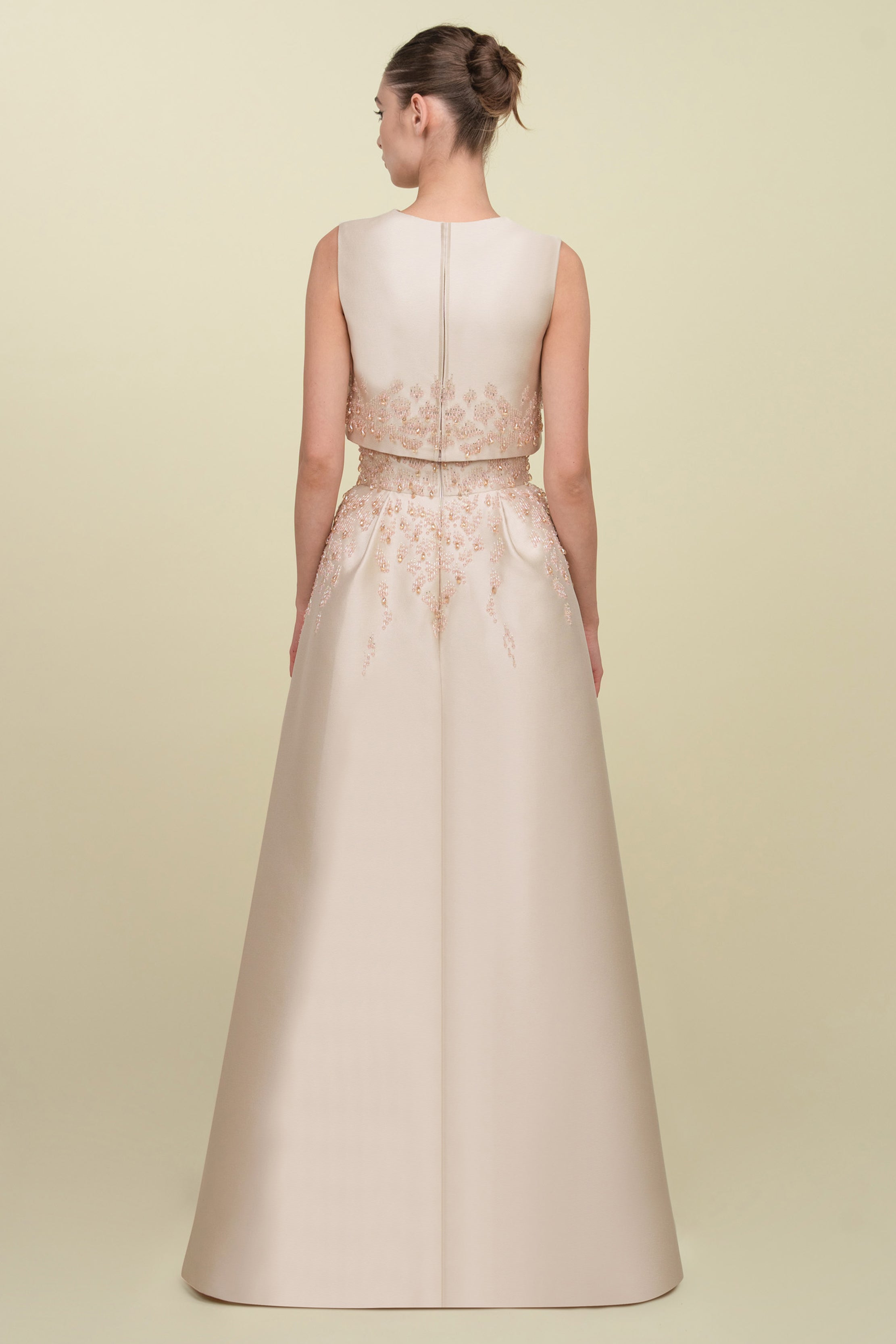 Sculpted Beaded Tulip-Shaped Gown Paired With Crop-Top