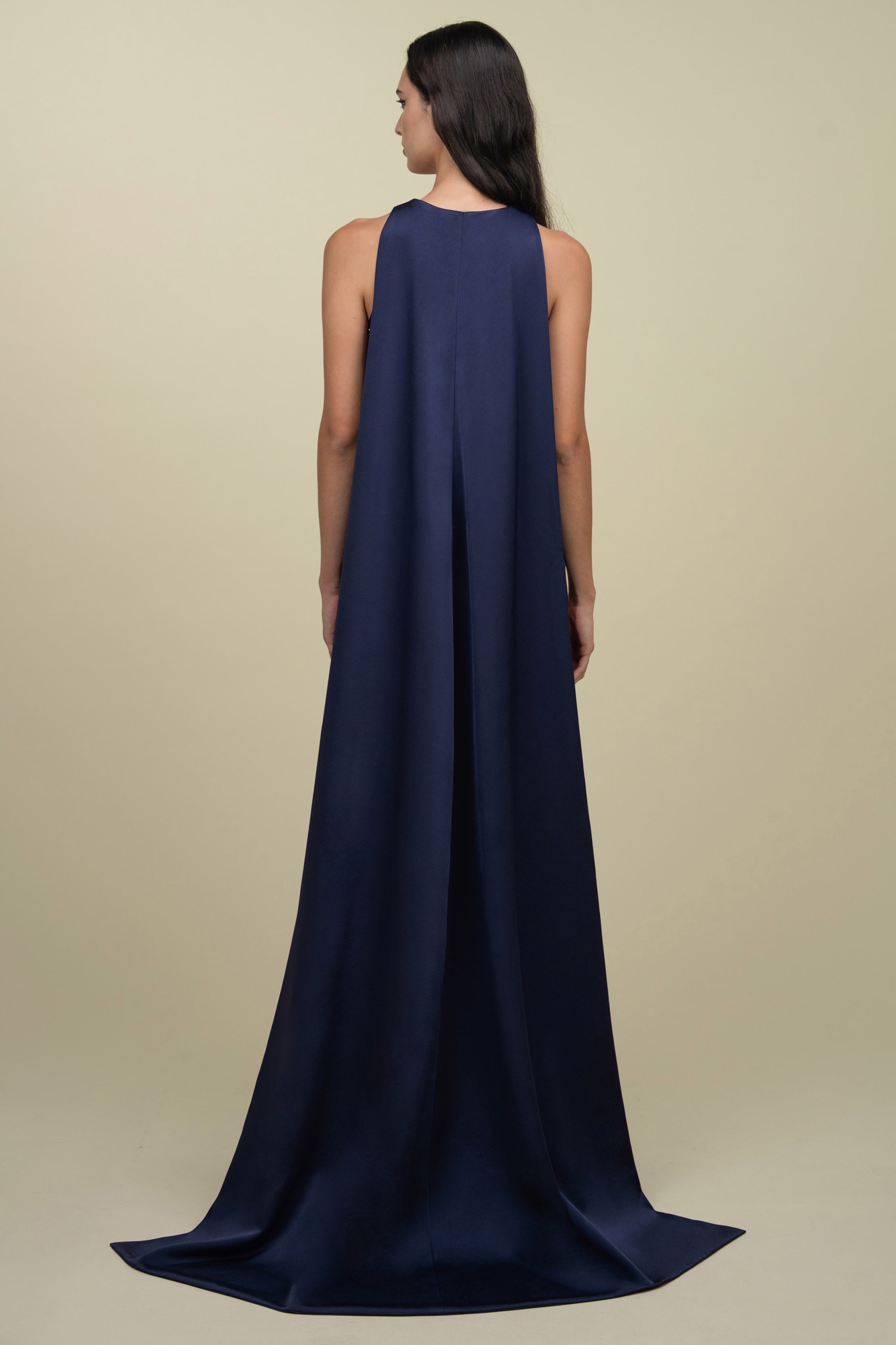 Beaded Gown With Triangular Keyhole And Cape