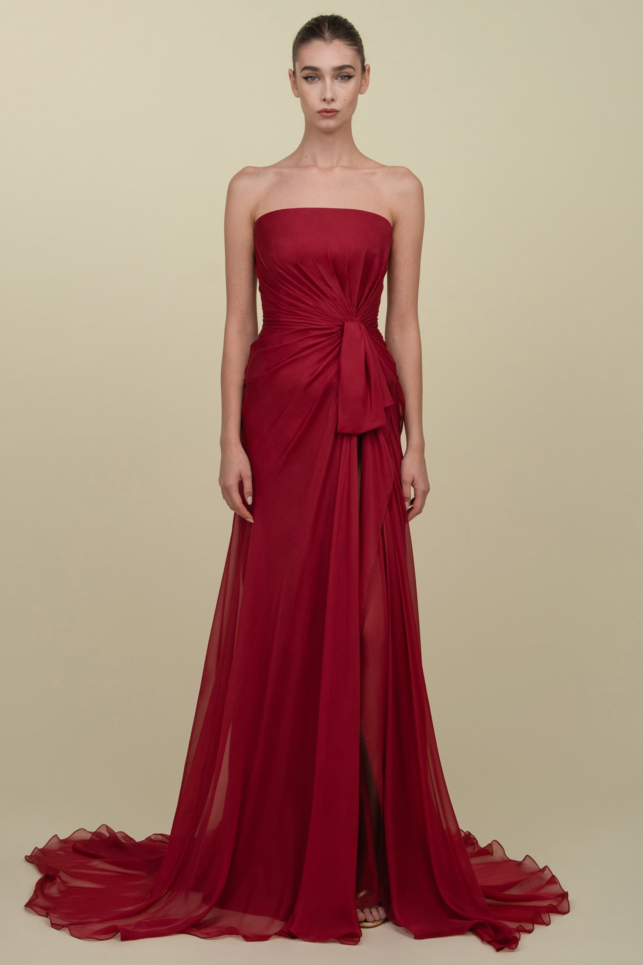Draped Strapless Mousseline Gown