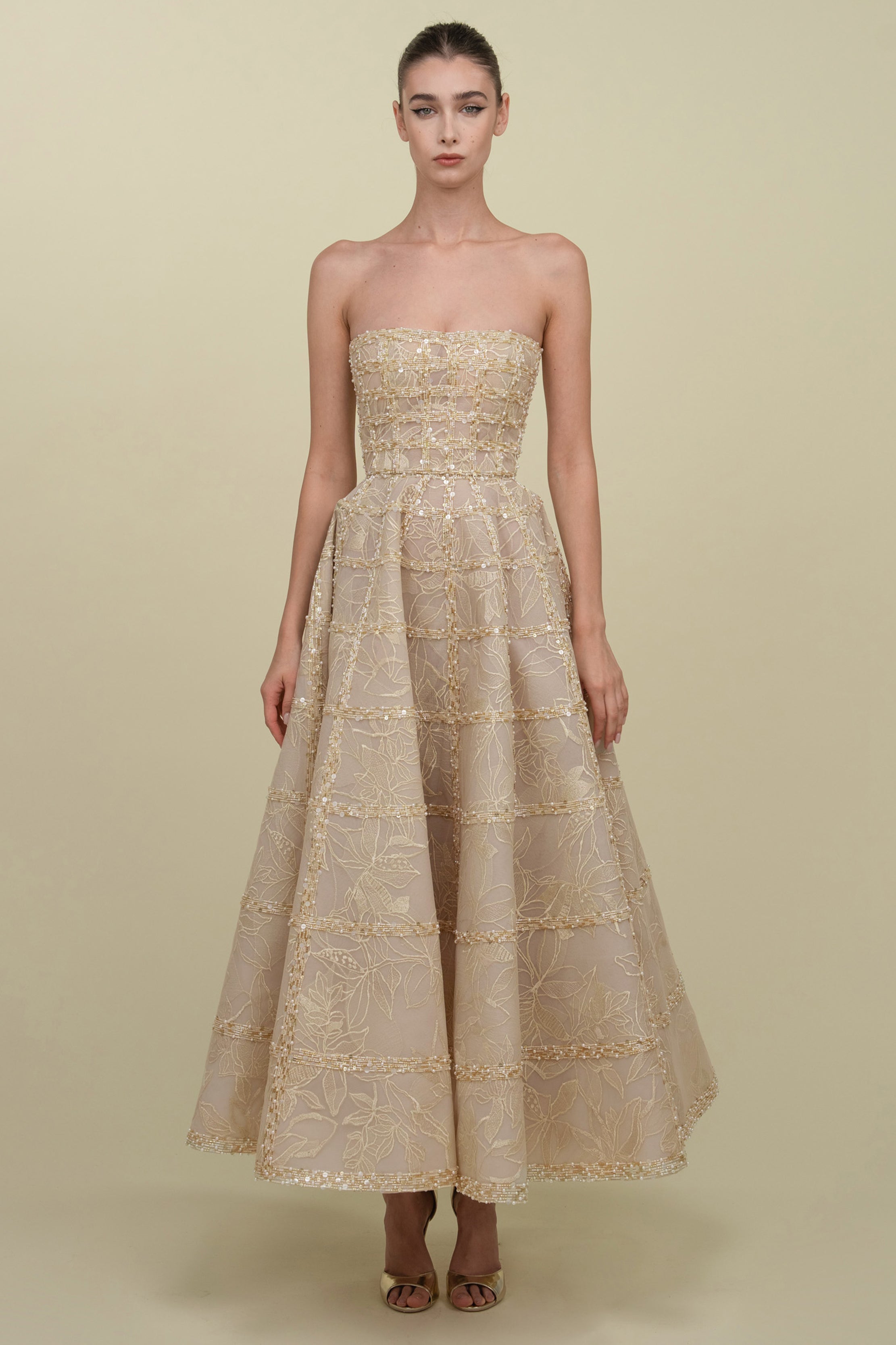 Strapless Embroidered Gown With a Voluminous Silhouette