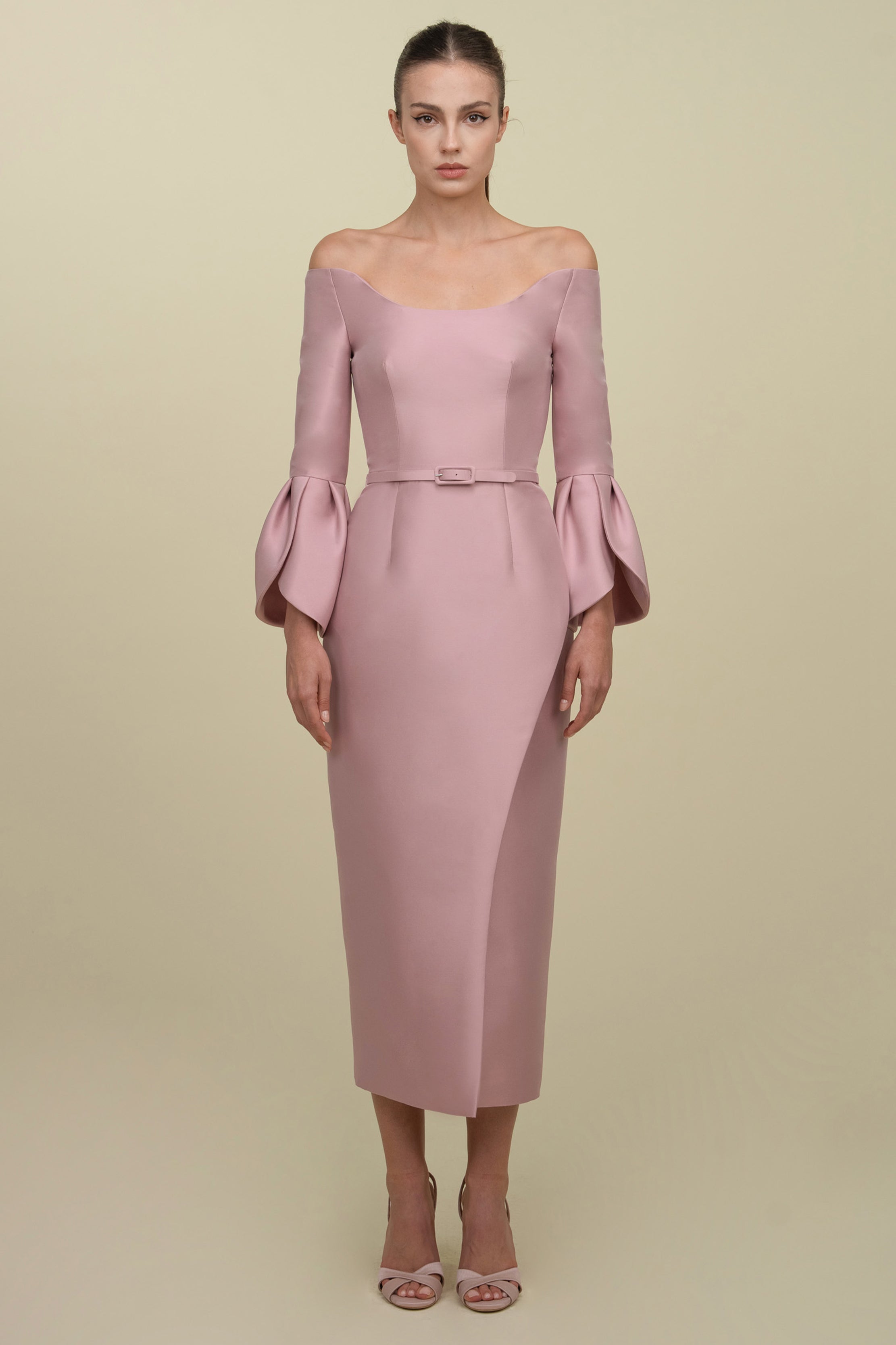 Off-Shoulder Dress With Cuffs Sleeves