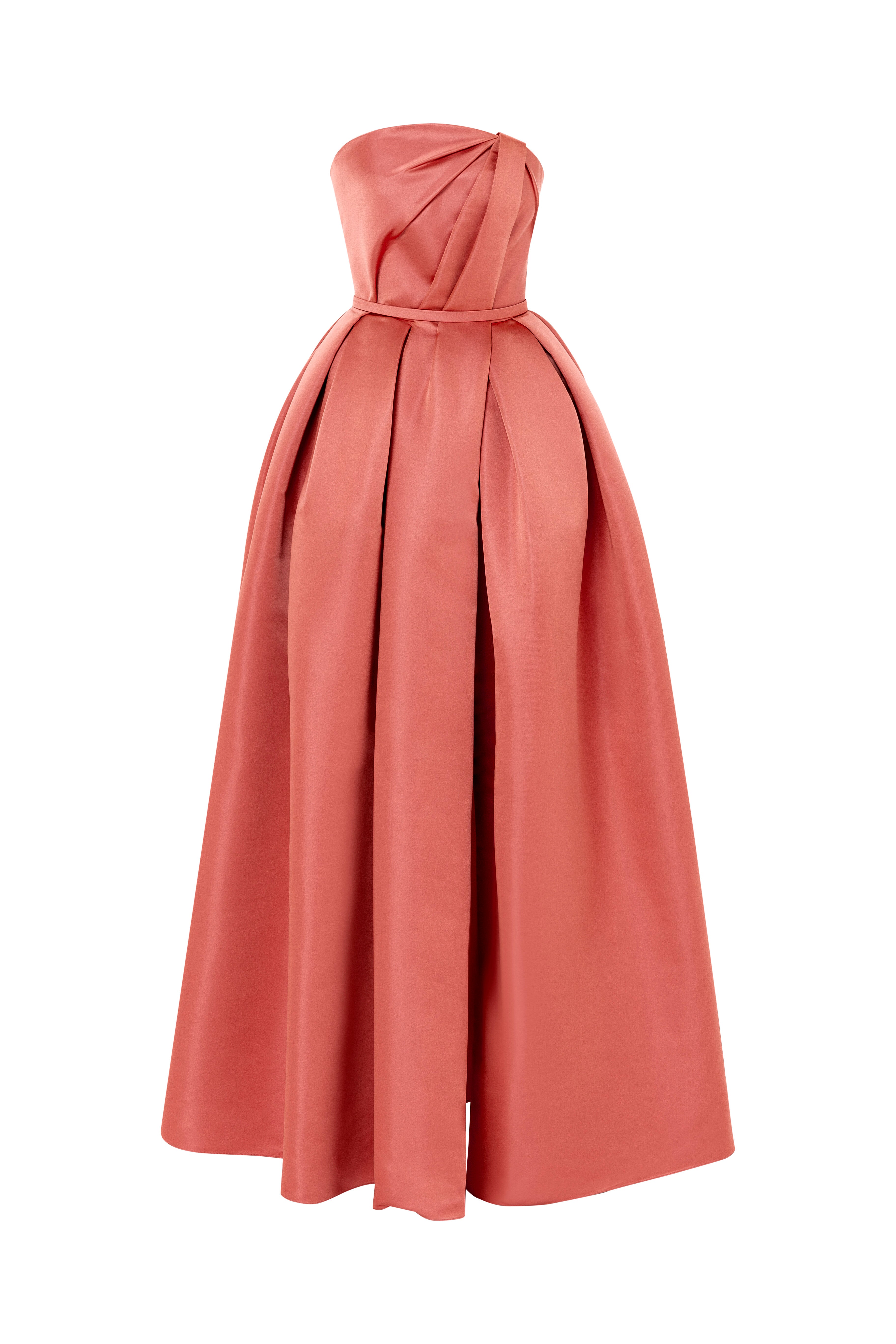 ballgown, bridemaids dress, red dress, strapless dress, pleated dress, full length, long dress, princess dress, maxi dress, evening dress, dress with pockets, red carpet dress, ready to wear designer, evening dress Dubai, buy dress Dubai, fashion designer Dubai, SS24 collection, Spring summer collection, gala dress