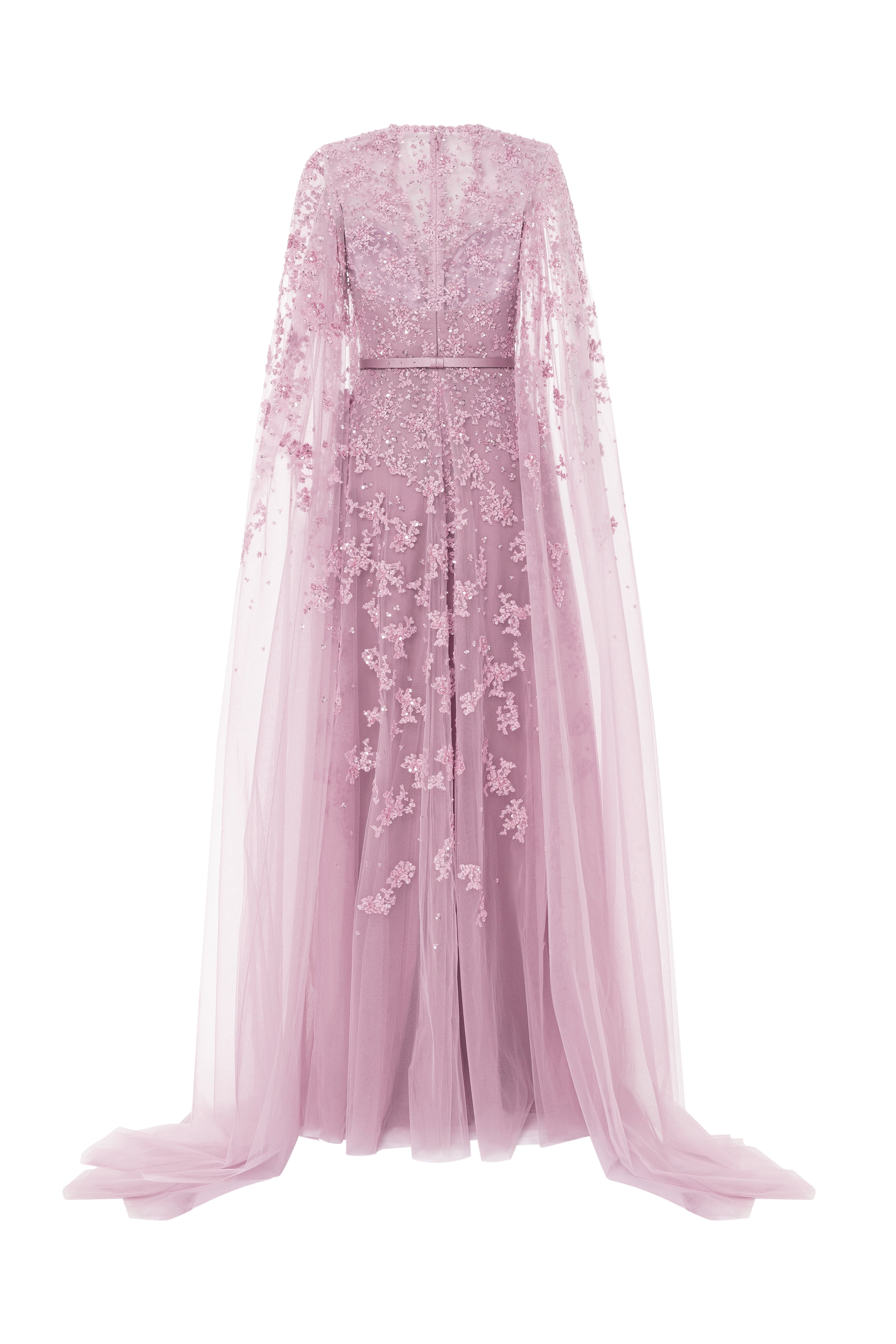 mother of the bride, floral, lavender dress, embroidery, beading, dress with sleeves, v neckline, guipure lace tulle skirt, ball gown, long dress, evening dress, beading dress, 3d embellished dress, red carpet dress, ready to wear designer, evening dress Dubai, buy dress Dubai, fashion designer Dubai, SS24 collection, Spring summer collection, gala dress