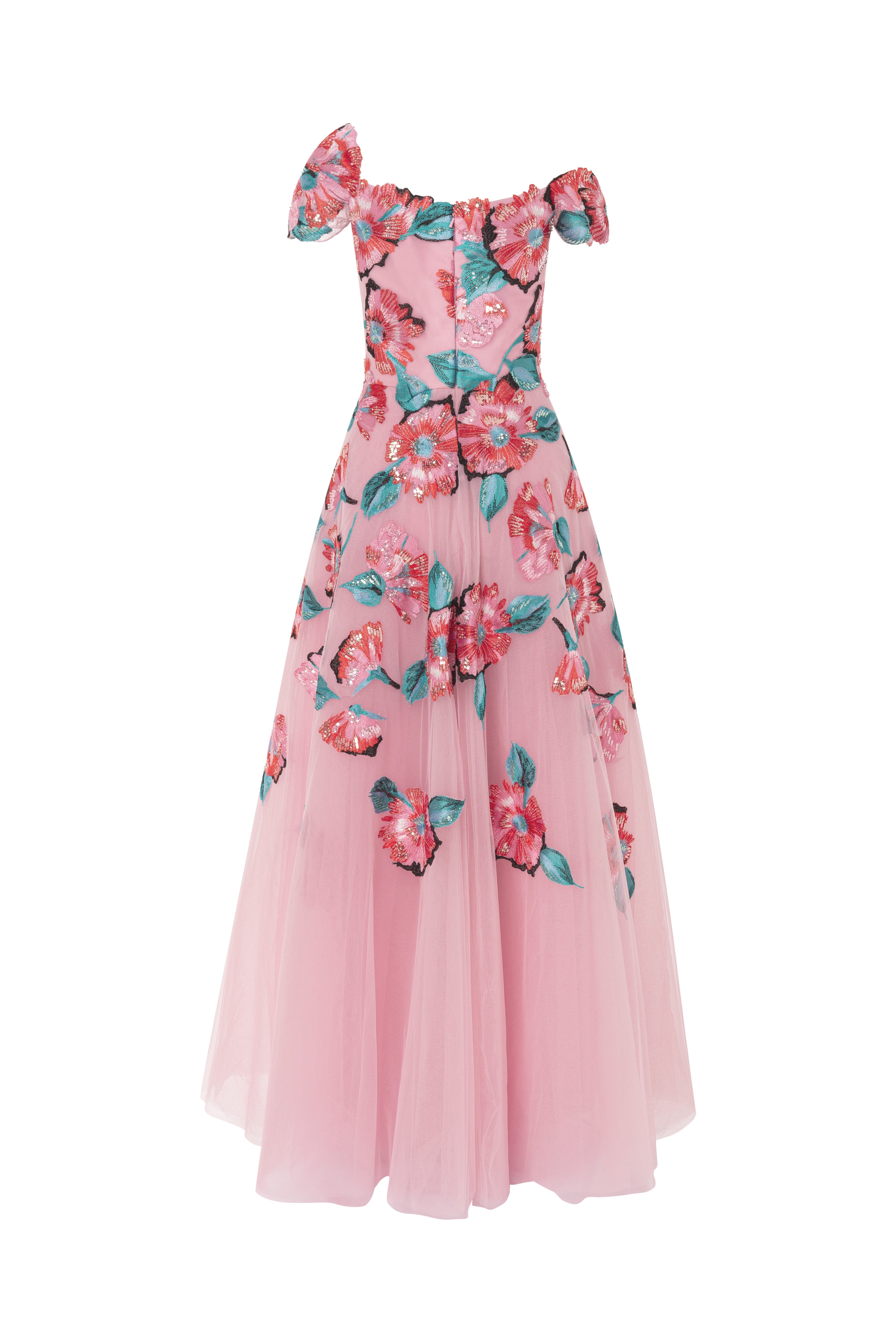 floral, flowers, floral tulle, embroidered tulle, asymmetrical neckline, cape sleeve, lavender gown, mother of the bride, tulle skirt, long dress, evening dress, beading dress, 3d embellished dress, red carpet dress, ready to wear designer, evening dress Dubai, buy dress Dubai, fashion designer Dubai, SS24 collection, Spring summer collection, gala dress