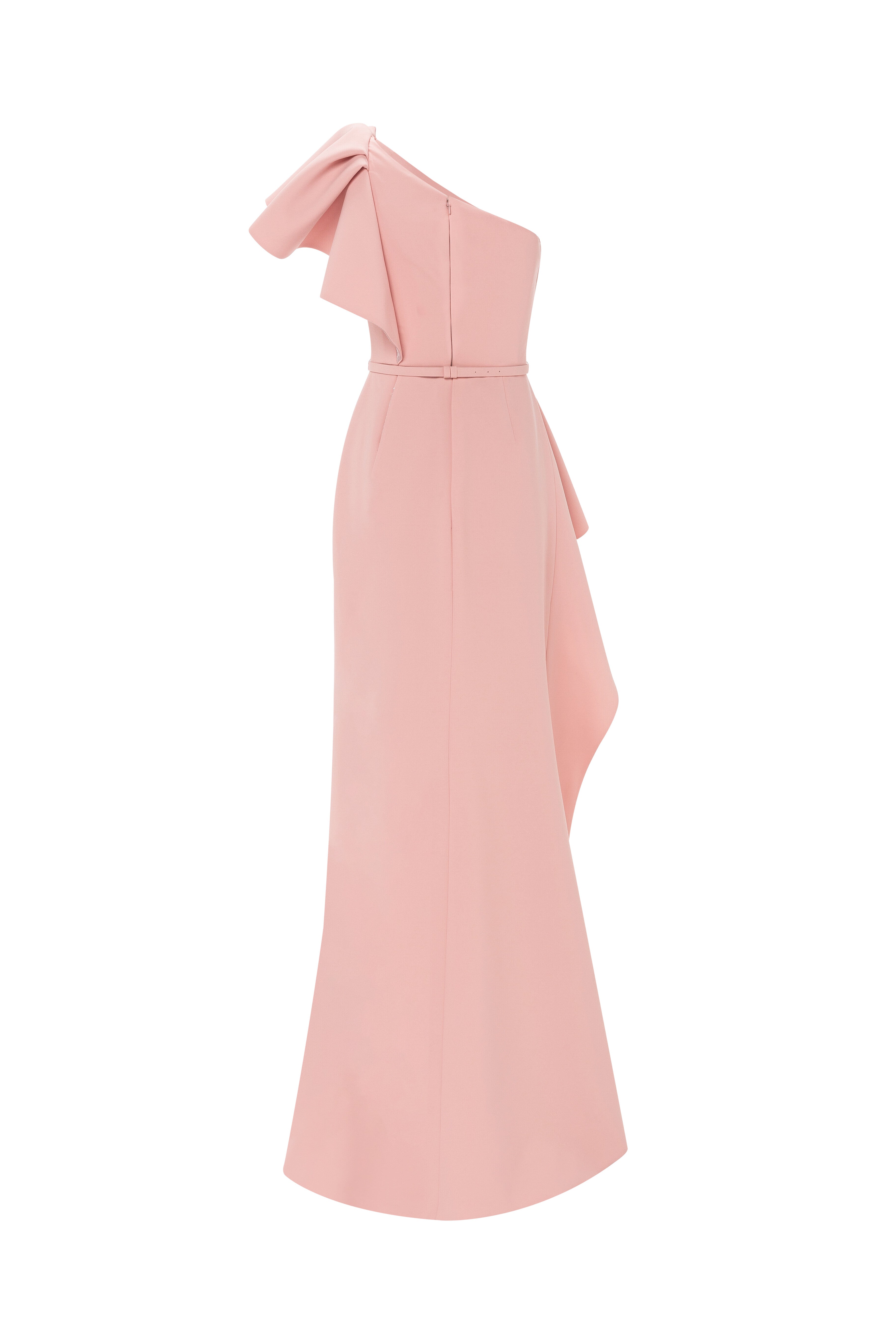peach jumpsuit, jumpsuit, asymmetrical jumpsuit, ruffle jumpsuit, asymmetrical neckline jumpsuit, colour block jumpsuit, sequin jumpsuit, party jumpsuit, ready to wear designer, jumpsuit Dubai, buy jumpsuit Dubai, fashion designer Dubai, SS24 collection, Spring summer collection, gala jumpsuit
