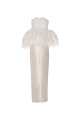 Tubino crepe wedding derss with feather decorations