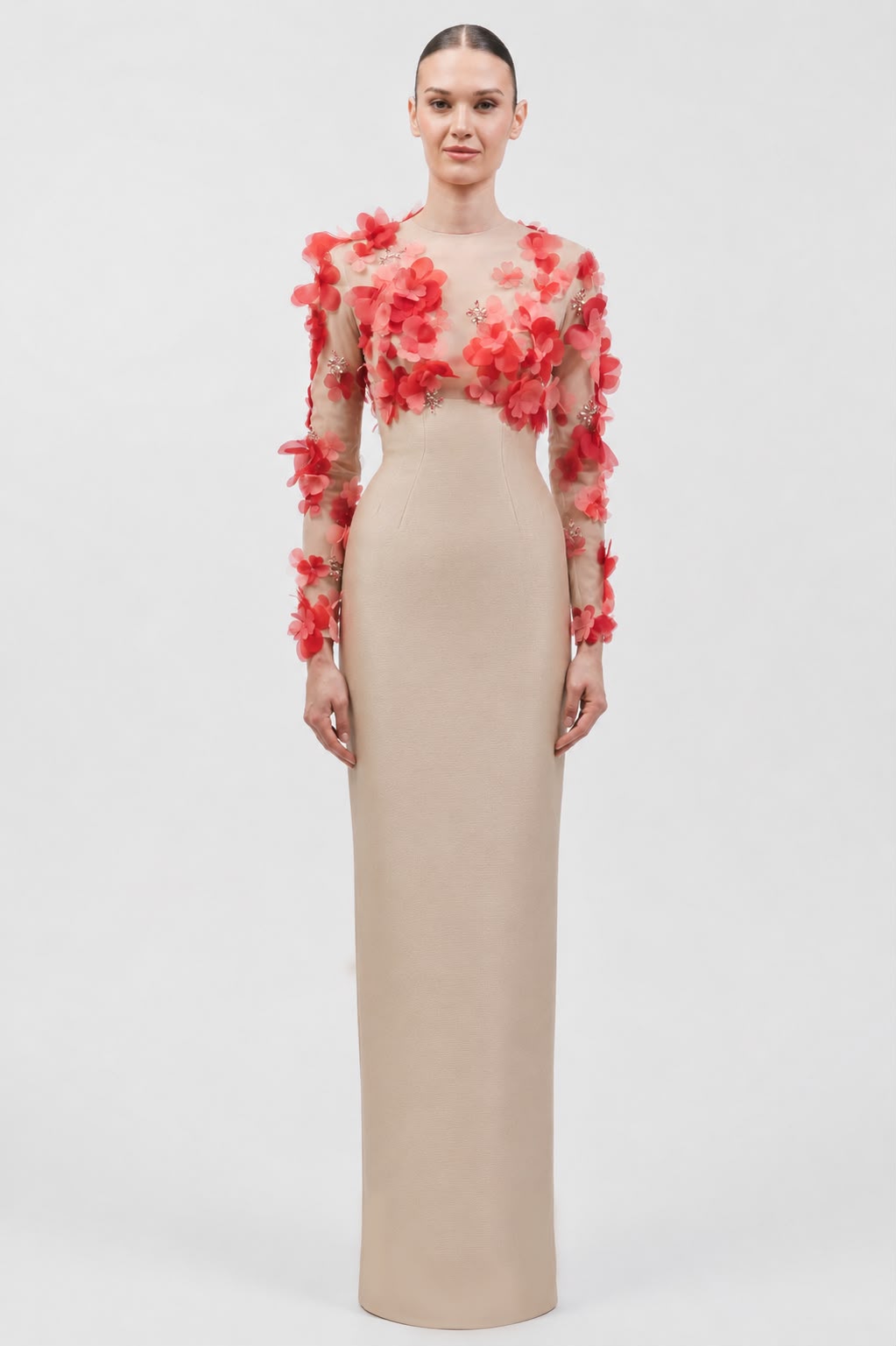 long sleeve floral applique dress Long-Sleeve Appliqué And Crystal Top With High-Waisted Full-Len 060224 handcrafted by our seasoned Stainless Steel Seiko Women's Size:39.5