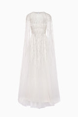 Flowy fully embellished wedding dress with long cape