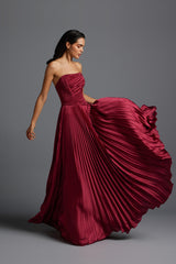 Electric draped top with sunray pleated skirt
