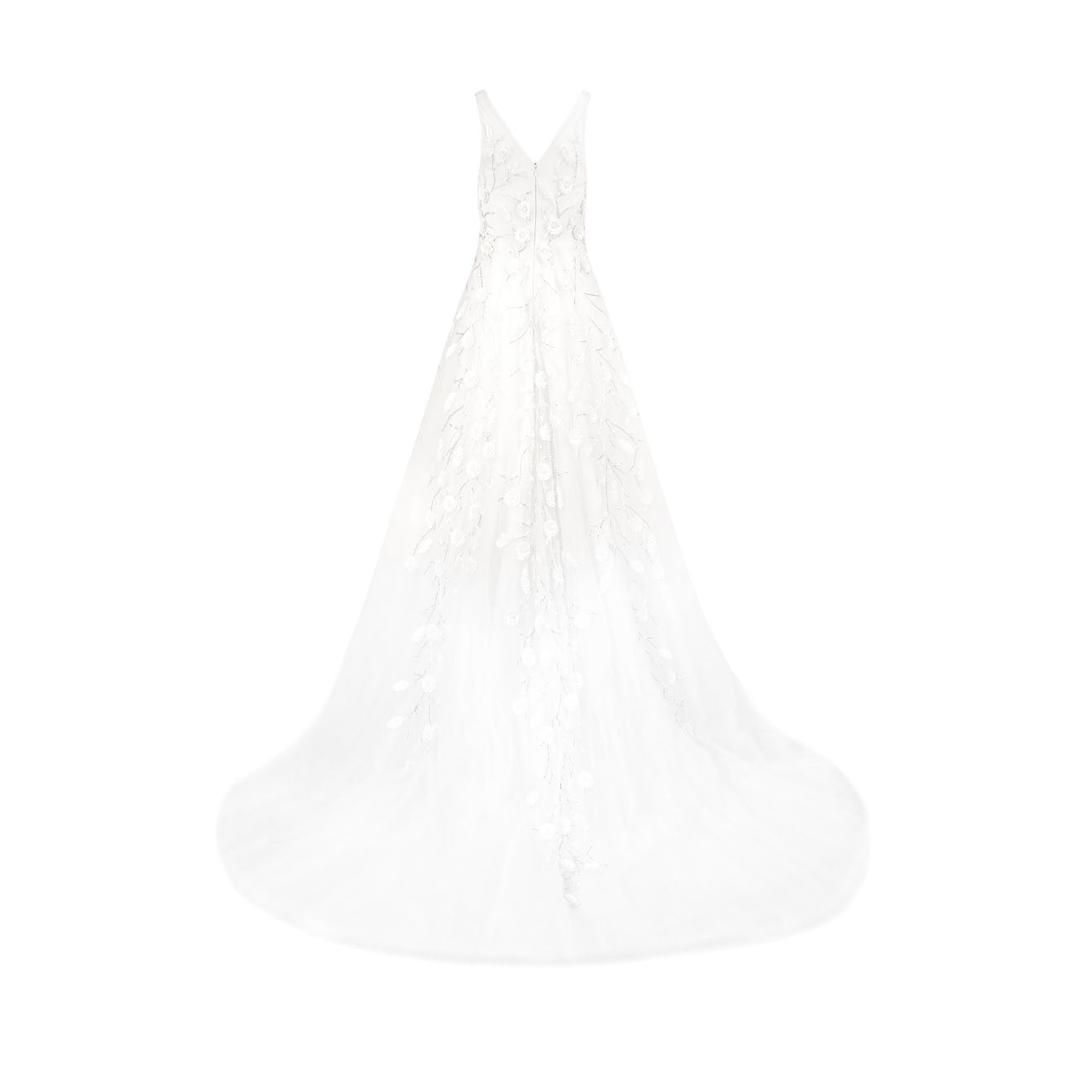 Fully embellished floral tulle volume wedding dress with cascading train (Sale)