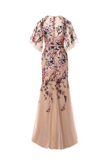 Floral fully embroidered short sleeved side slit dress