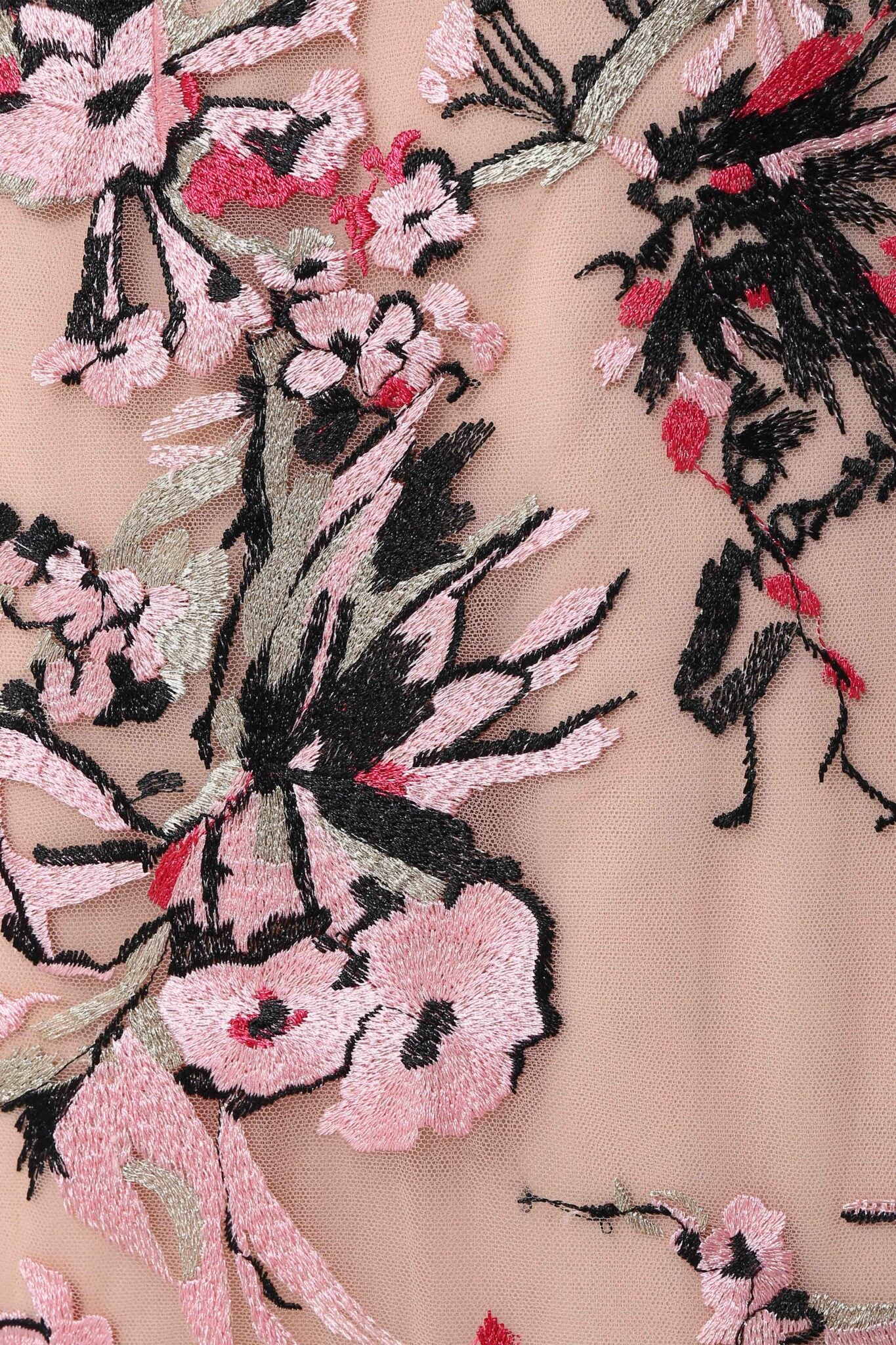 Floral Fully Embroidered Short Sleeved Side Slit Dress