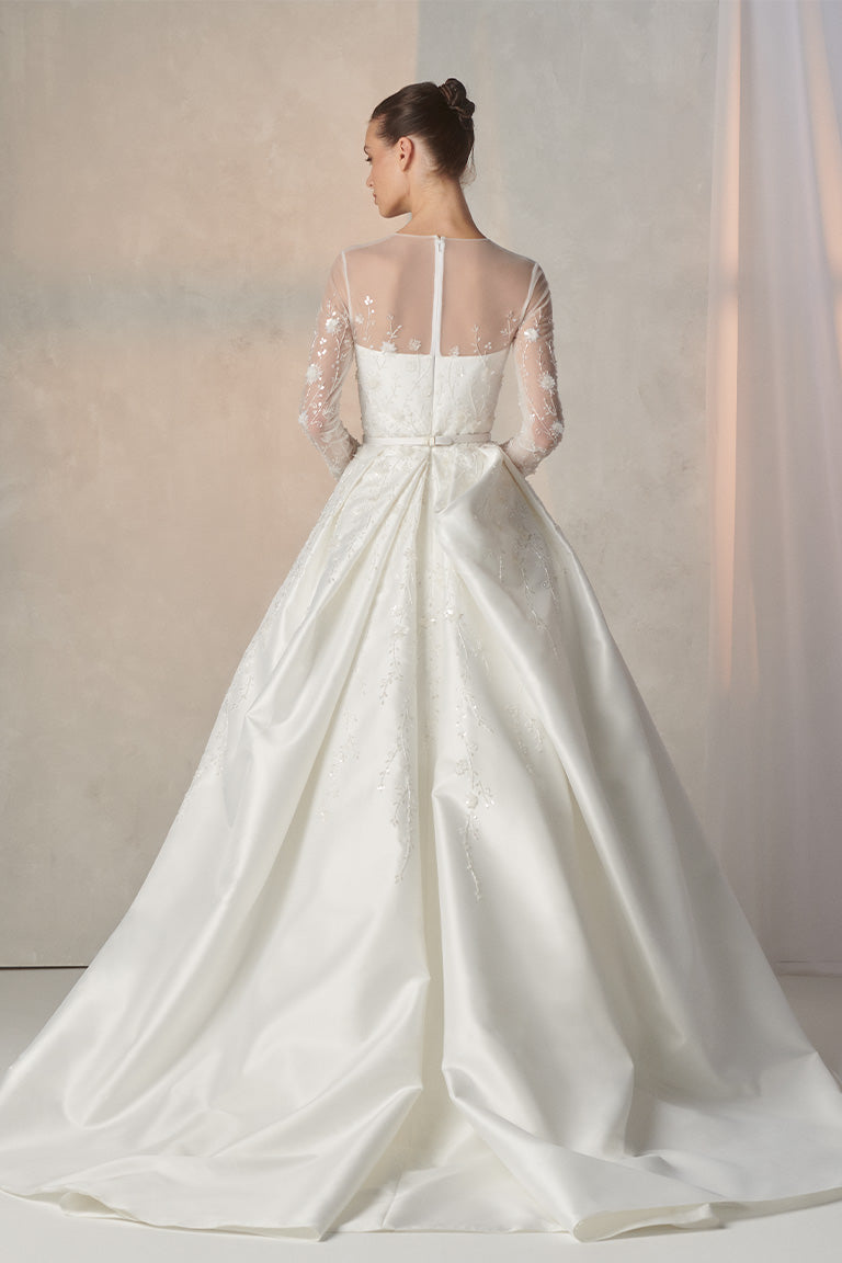 Cathedral Elegant Satin Wedding Dress