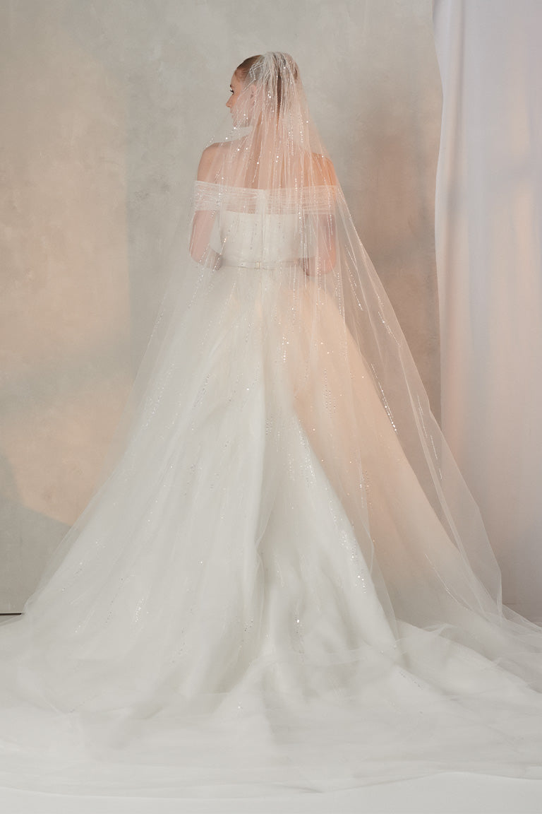 Shimmery Off Shoulder Volume Wedding Dress