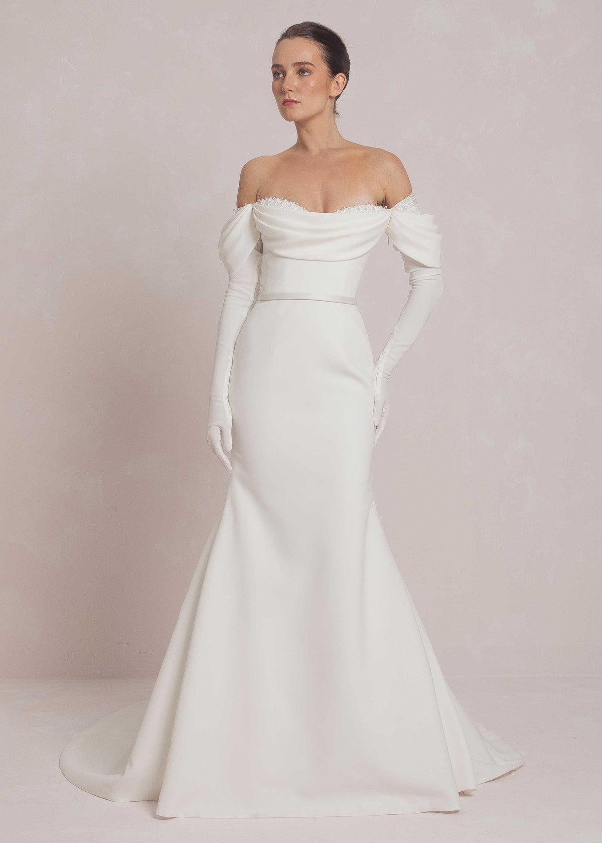 Mermaid Gown With Draped Sleeves And Gloves