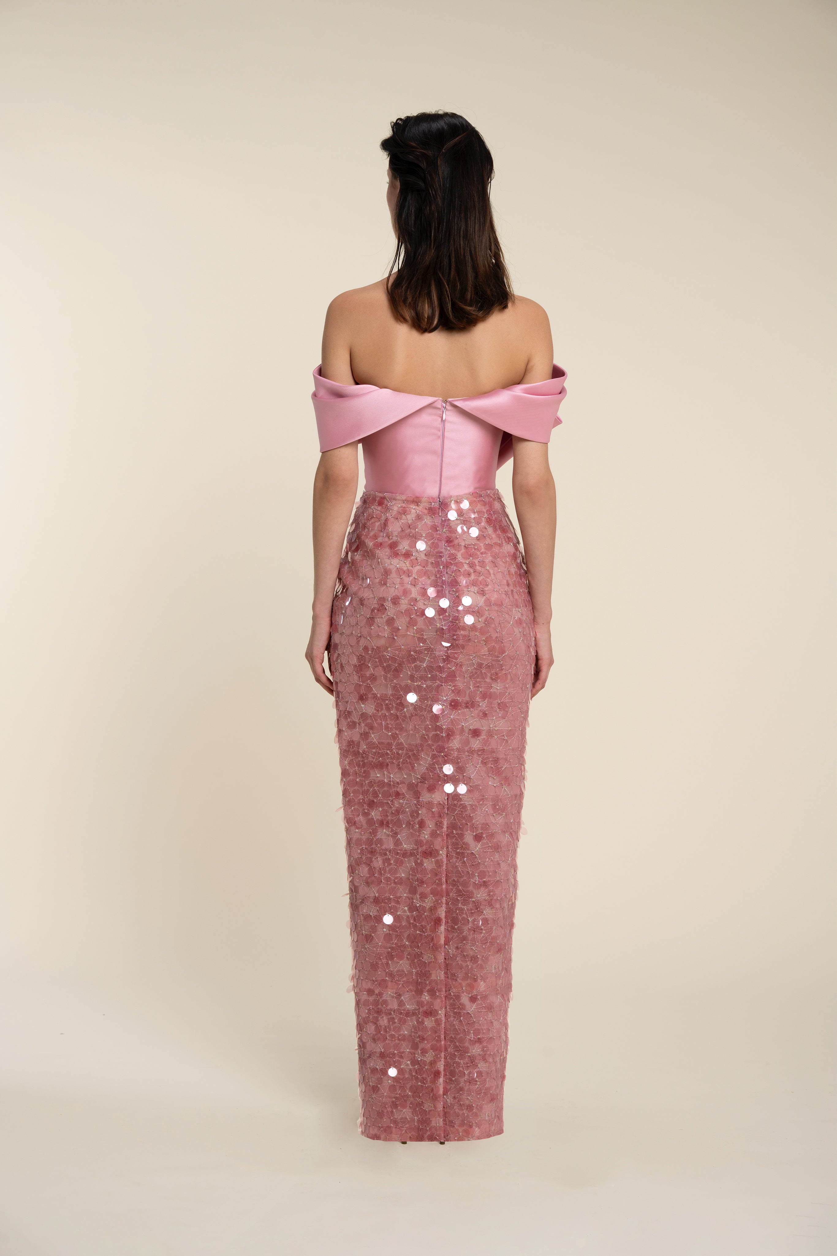 Knotted Bow Top With Sequined Long Skirt
