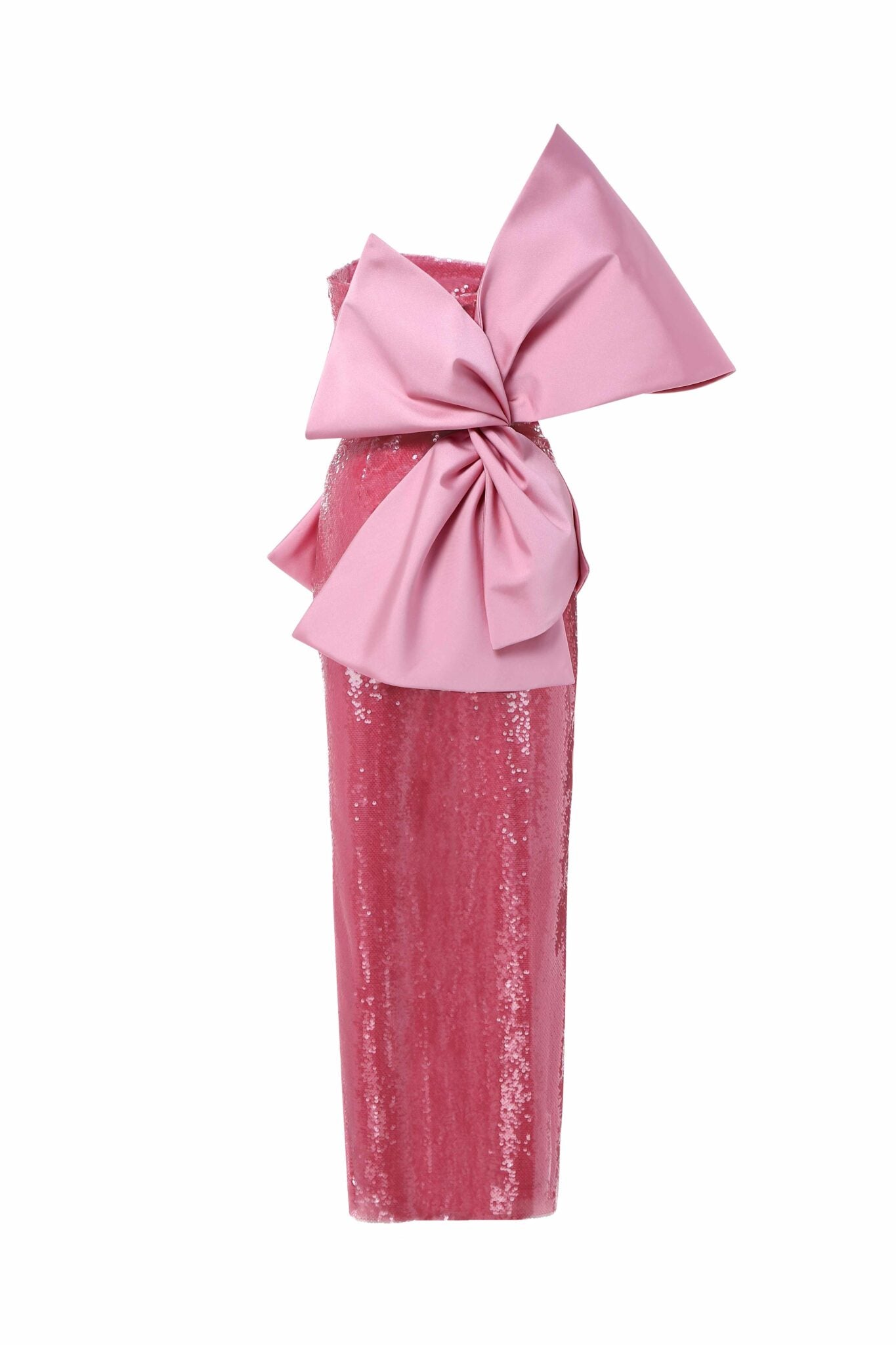 Shimmery strapless dress with oversize satin bow