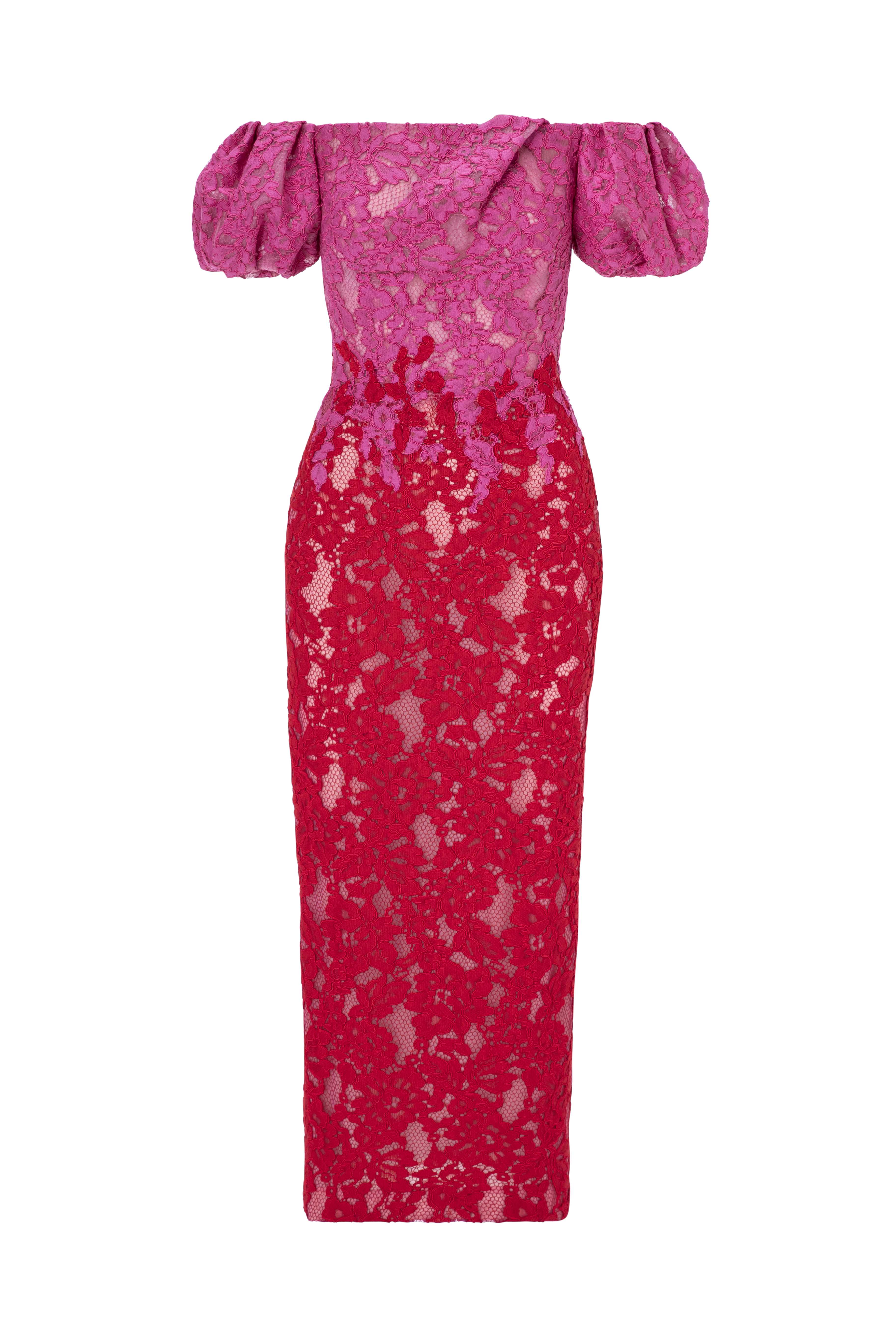 Off-Shoulder Lace Dress With Two Contrasting Colour