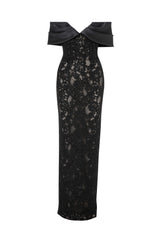 Lace Dress With Symmetrically Draped Off-Shoulder Piece