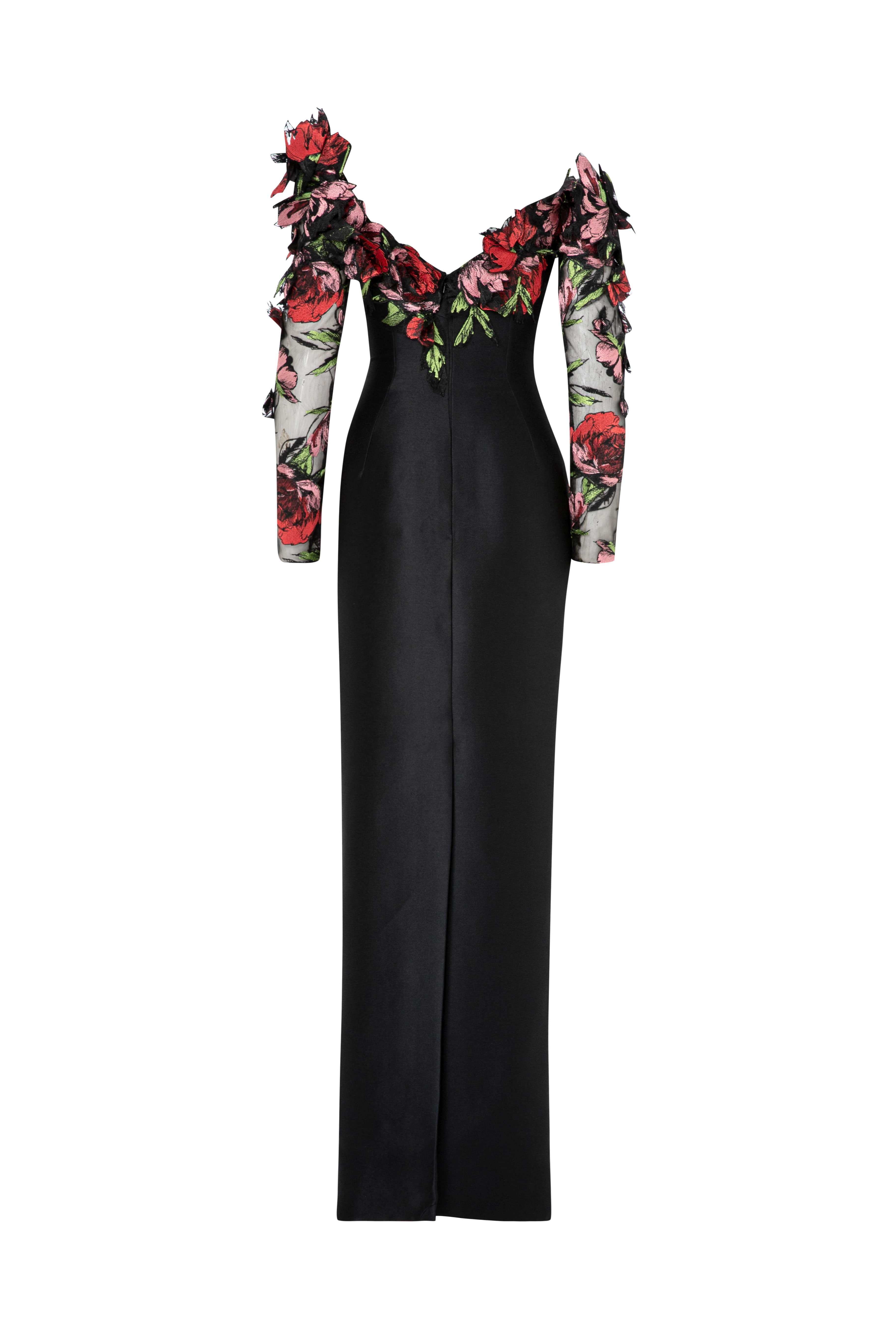 Tubino Dress With Multi-Coloured Floral Embroidery