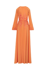 Pleated Dress With Bishop Sleeves And Embroidery