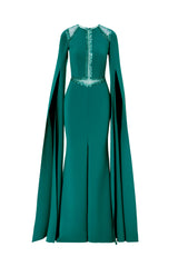 Beaded Geometric Cut Gown With Floor Length Sleeves