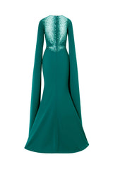 Beaded Geometric Cut Gown With Floor Length Sleeves