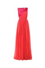 Flowy evening dress with contrasting draped top - sale