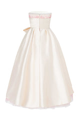 Voluminous Tea-Length Dress With Asymmetrically Draped Overlay