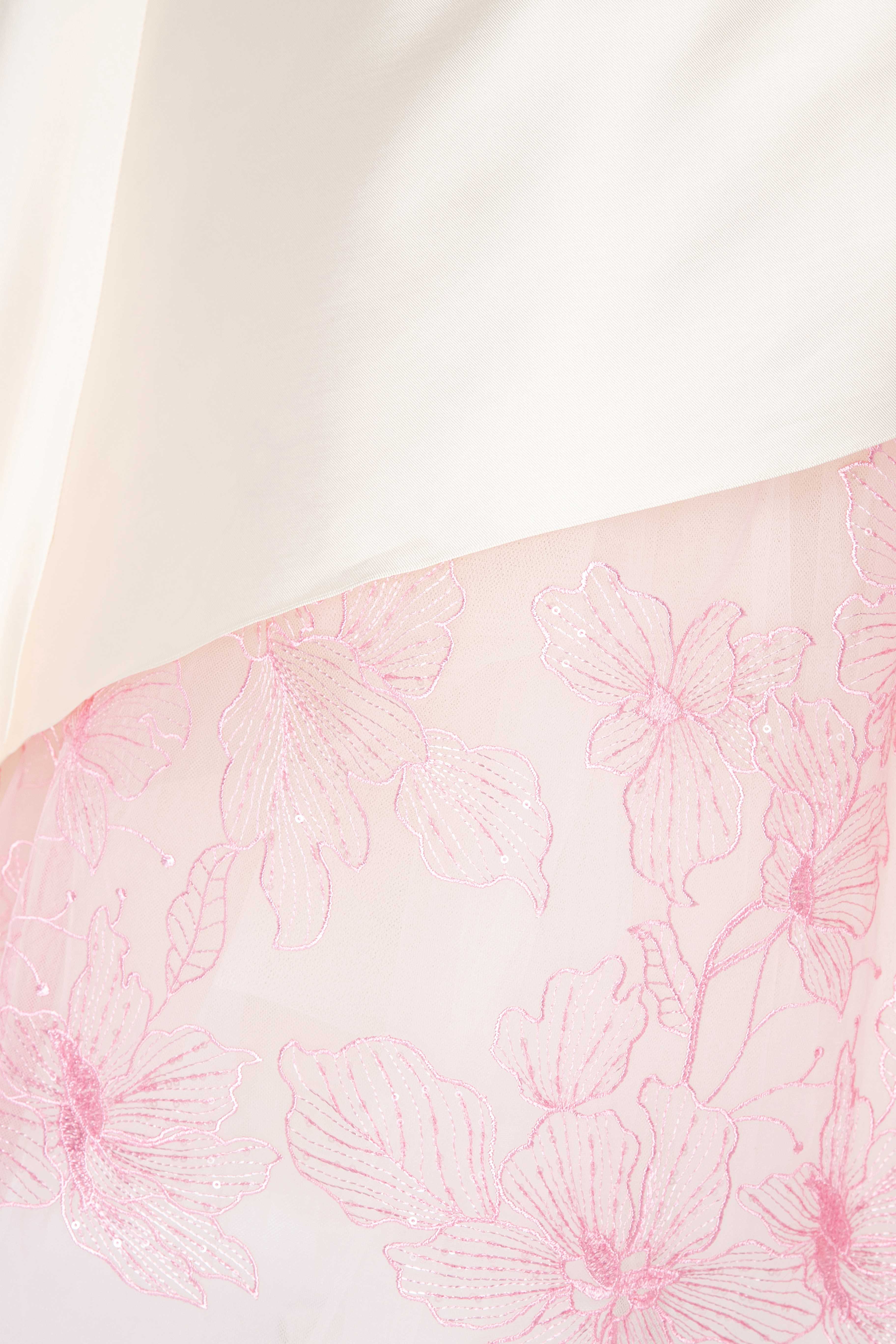 Voluminous Tea-Length Dress With Asymmetrically Draped Overlay