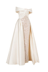 Fully Beaded Dress With Asymmetric Draped Top And Overskirt