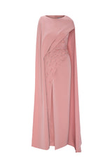 Asymmetrical Draped Gown with Cape