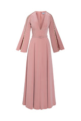 Floor Length gown with Buttoned Bishop Sleeves