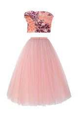 Beaded Cropped Top Paired With a Fully Gathered Tulle Skirt