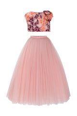 Beaded Cropped Top Paired With a Fully Gathered Tulle Skirt