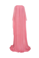 Symmetrically Pleated Tubino Gown With Chiffon Cape Overlay